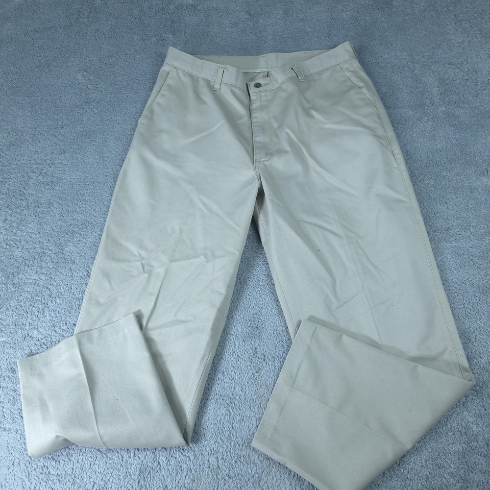 Vintage Lee Chino Pants Mens 34x29 Beige Straight Leg Flat Cotton Tag 36x31